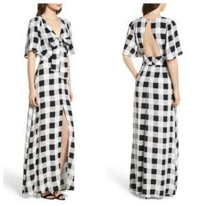 AFRM Noir Blanc Gingham Peek A Boo Maxi Dress